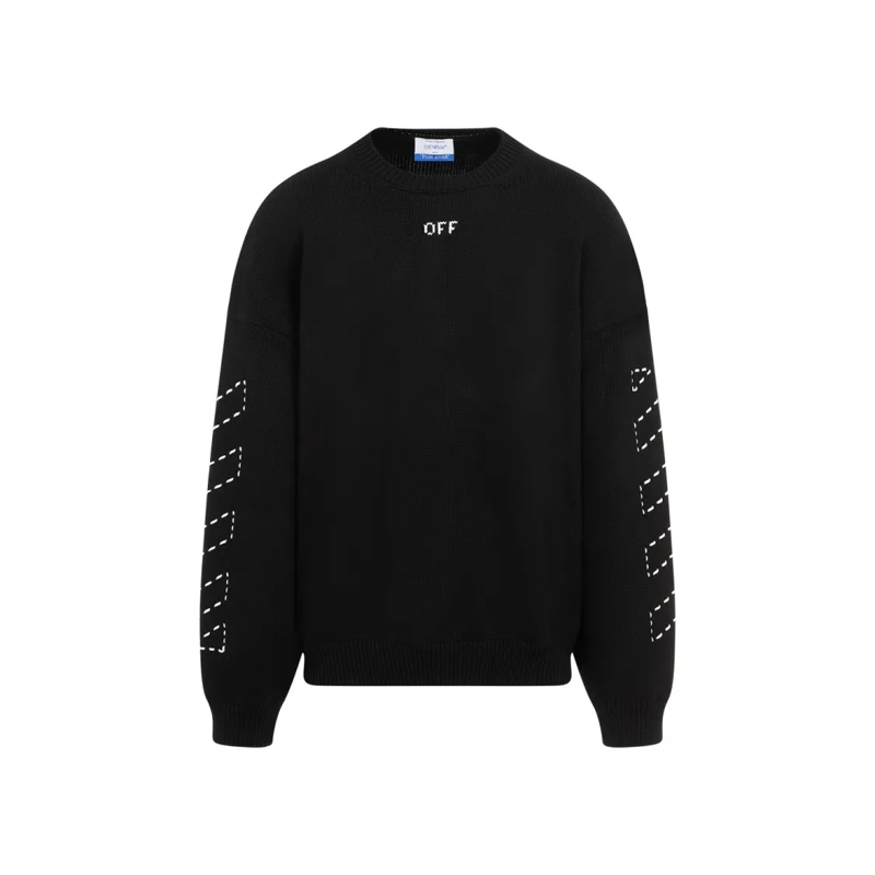 Off-White Pull Stitch Arrow Diags Black Cotton Pullover Black