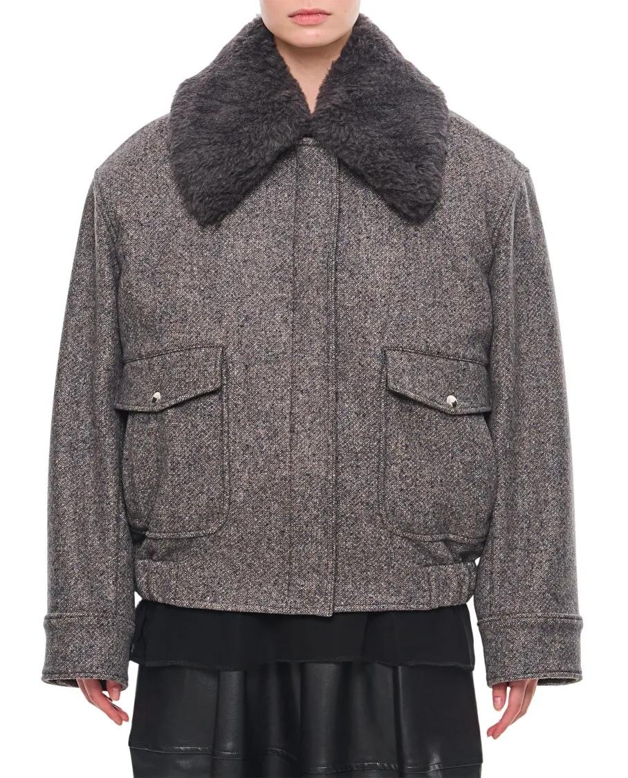 Thumbnail - Stella McCartney - Teddy Wool Trimmed Zipped Jacket Unlined - Größe 38 - grau