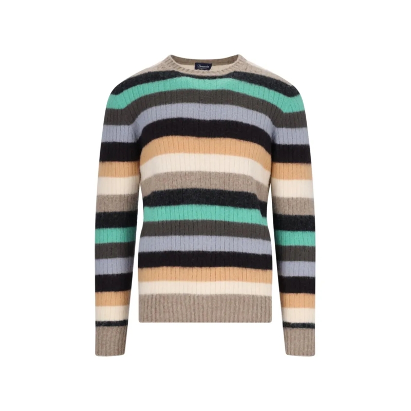 Drumohr Trui Striped Sweater In Multicolor Wool Ribbed Design Multicolor