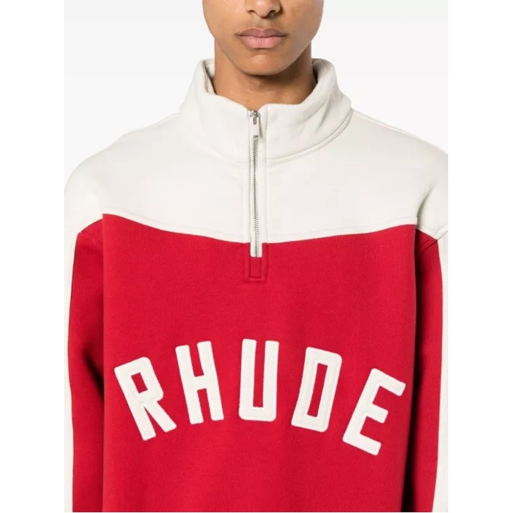 Rhude Contrast Varsity Cotton Sweatshirt Red Sweatshirts