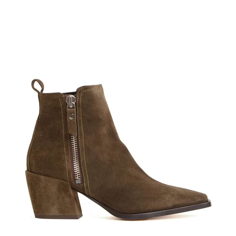 Agl Bottes Green Suede Ankle Boots With Zip Closure Green