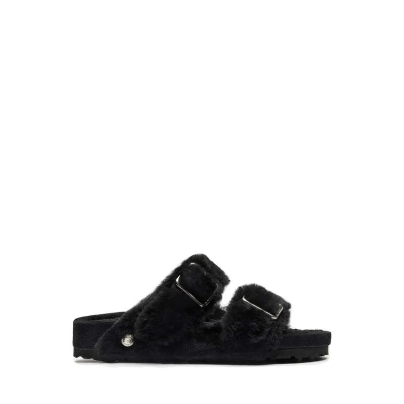 Birkenstock Sandalen Black Shearling Sandals With Oversized Buckles Black