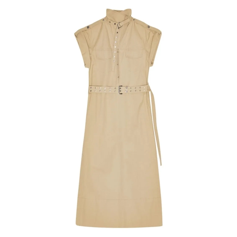 GANNI Midikleid Structured Midi Dress With High Collar Neutrals