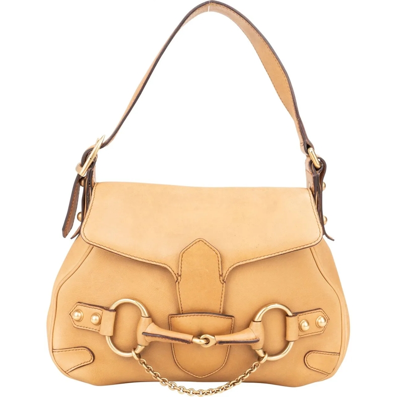 Gucci Schultertasche Gucci Classic Leather Horsebit By Tom Ford Handbag beige