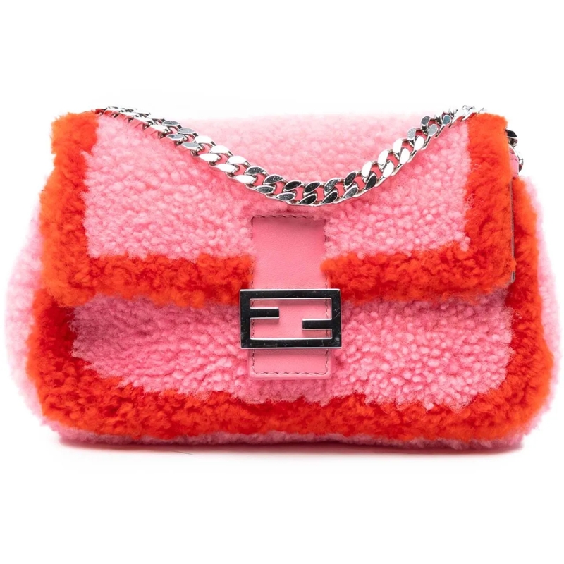 Fendi Sac à bandoulière Micro Bicolor Shearling Baguette Satchel rose