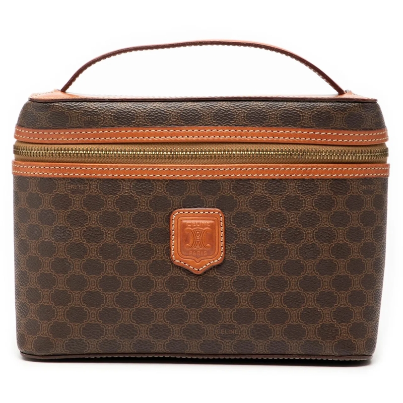 Celine Necessaire Macadam Coated Canvas Vanity Bag braun