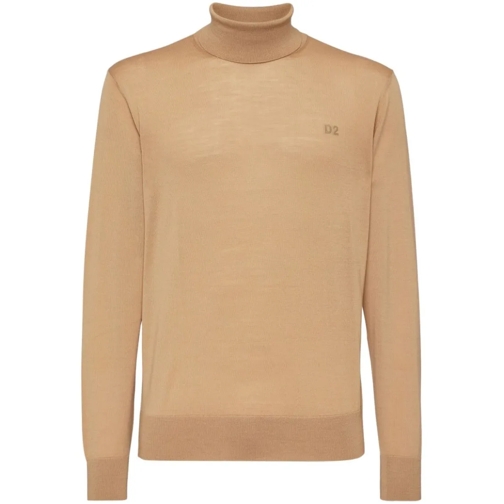 Dsquared2 Pullover Beige Virgin Wool Ribbed Knit Sweater Brown