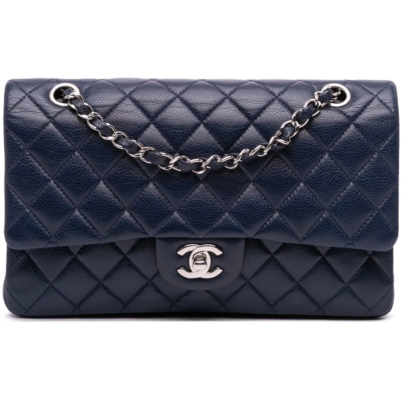 Chanel Sac à bandoulière Medium Classic Caviar Double Flap blau