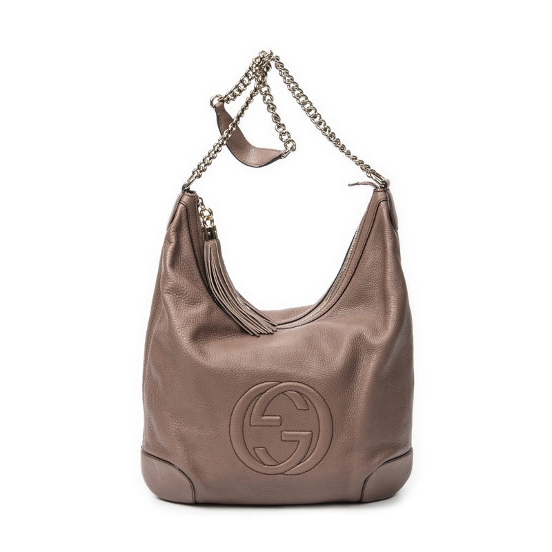Gucci Crossbody Bag Soho Chain Tassel Hobo beige