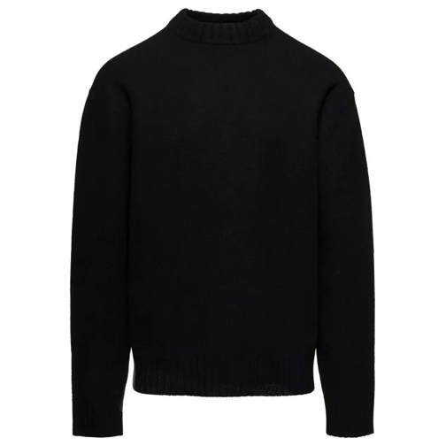 Jil Sander Black Crewneck Sweater With Ribbed Trim In Wool Black 