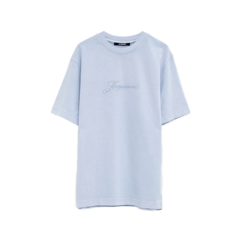 Jacquemus T-shirt Light Blue Round Neck T-Shirt With Embroidered Log Blue