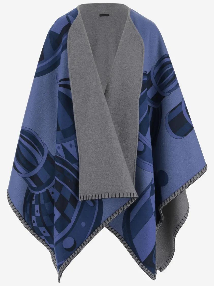 Salvatore Ferragamo Nadir Print Reversible Cape In Cahsmere