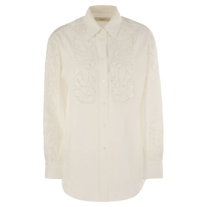 Max Mara Overhemd Elmi - Embroidered Soft Poplin Shirt White
