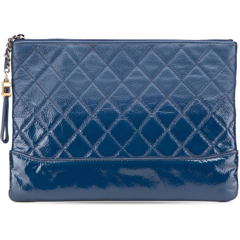 Chanel Pochette Medium Aged Calfskin Gabrielle O Case Clutch blau