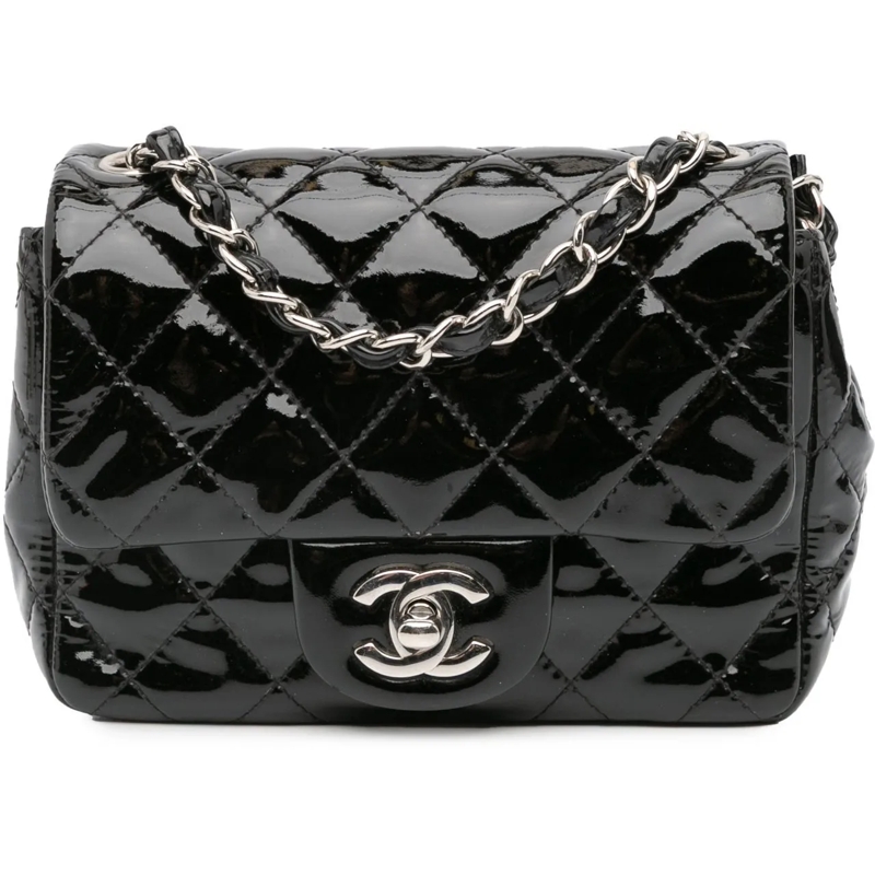 Chanel Schultertasche Mini Square Classic Patent Single Flap schwarz
