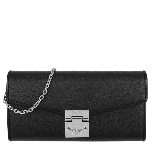 MCM Patricia Park Avenue Flap Wallet Two-Fold Large Black Wallet On A Chain