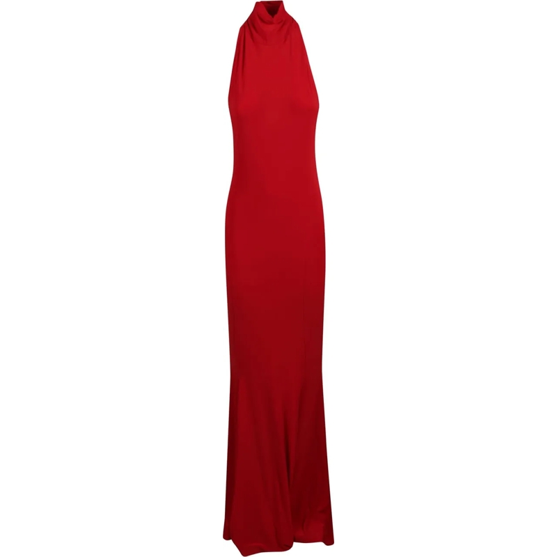 Norma Kamali Midikleid Halter Turtle Fishtail Dress Red rot