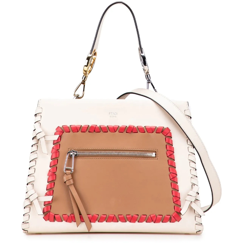 Fendi Schultertasche Small Bicolor Calfskin Whipstitch Runway Satchel braun