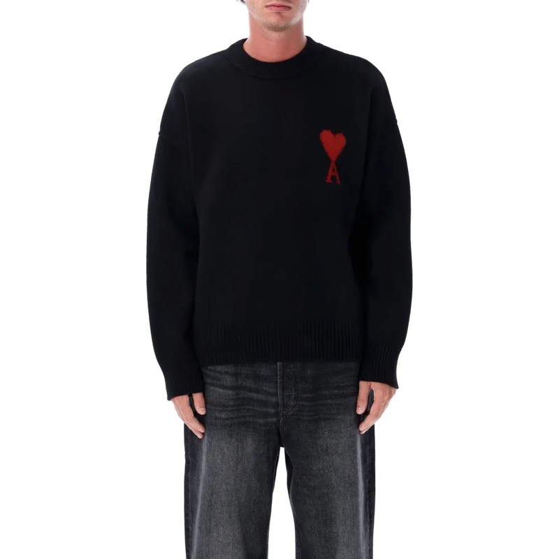 AMI Paris Pullover Wool Ami De Coeur Sweater Black