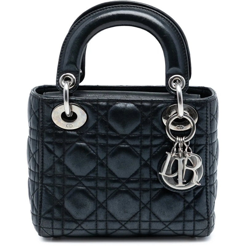 Christian Dior Schultertasche Mini Iridescent Lambskin Cannage Lady Dior schwarz