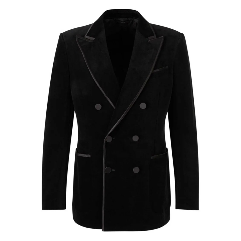 Tom Ford Blazer Double-Breasted Black Jacket With Satin Piping And Black