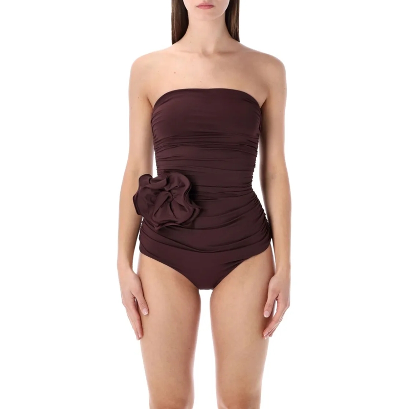 Magda Butrym  Burgundy Floral Draped Swimsuit Burgundy