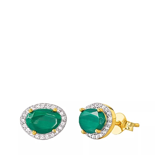 Indygo Mandalay Earrings with Diamonds & Malachite Yellow Gold Green Orecchini a bottone