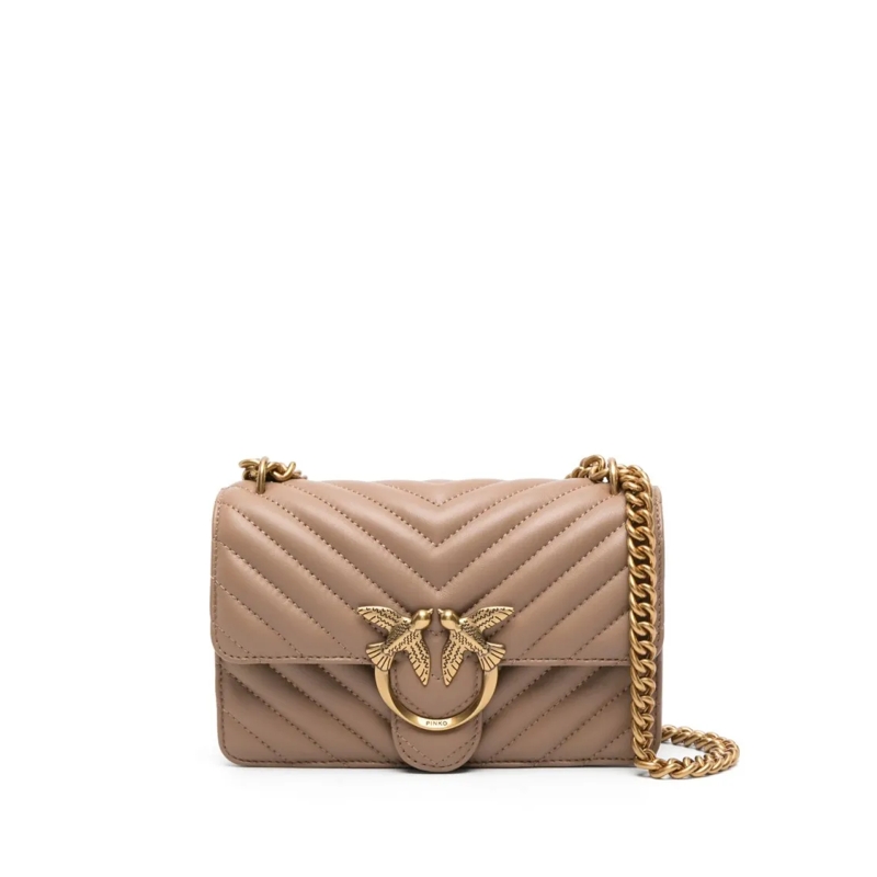 Pinko Sac à bandoulière Chevron Quilted Handbag With Gold Emblem And Versa Brown