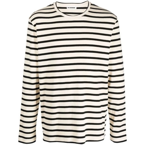 Jil Sander Hauts à manches longues Striped Cotton Crew Neck Sweater Neutrals