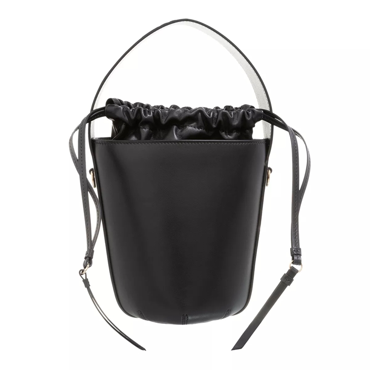 Black leather shop bucket handbag