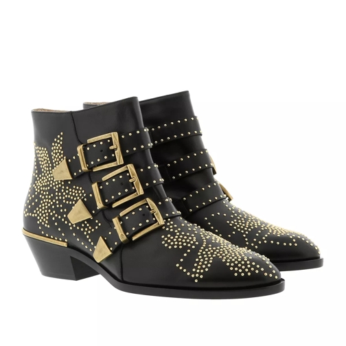 Chloé Susanna Leather Studs Boots Black/Gold Stiefelette