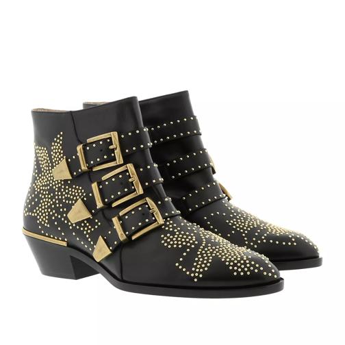 Chloé Susanna Leather Studs Boots Black/Gold Ankle Boot