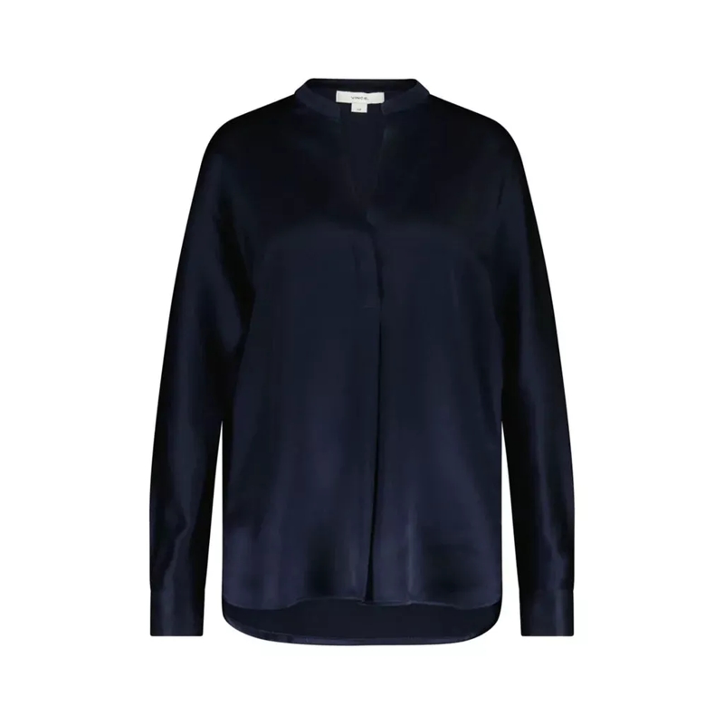 Vince  Silk Shirt With V-Neck And Mandarin Collar Black