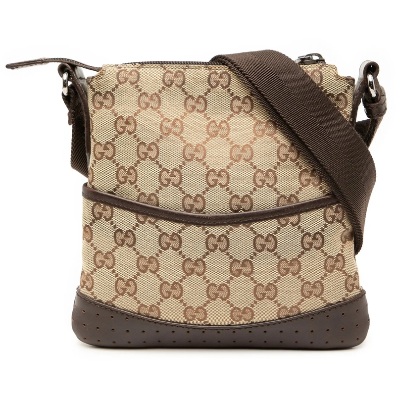 Gucci Schultertasche Small GG Canvas Perforated Crossbody braun