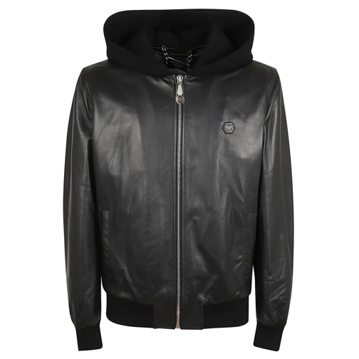 Philipp Plein Vestes de bombardier Nappa Leather Hoodie Bomber Black