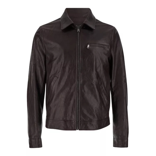 Dolce&Gabbana Brown Jacket With Zip Closure In Crushed-Look Leat Brown 