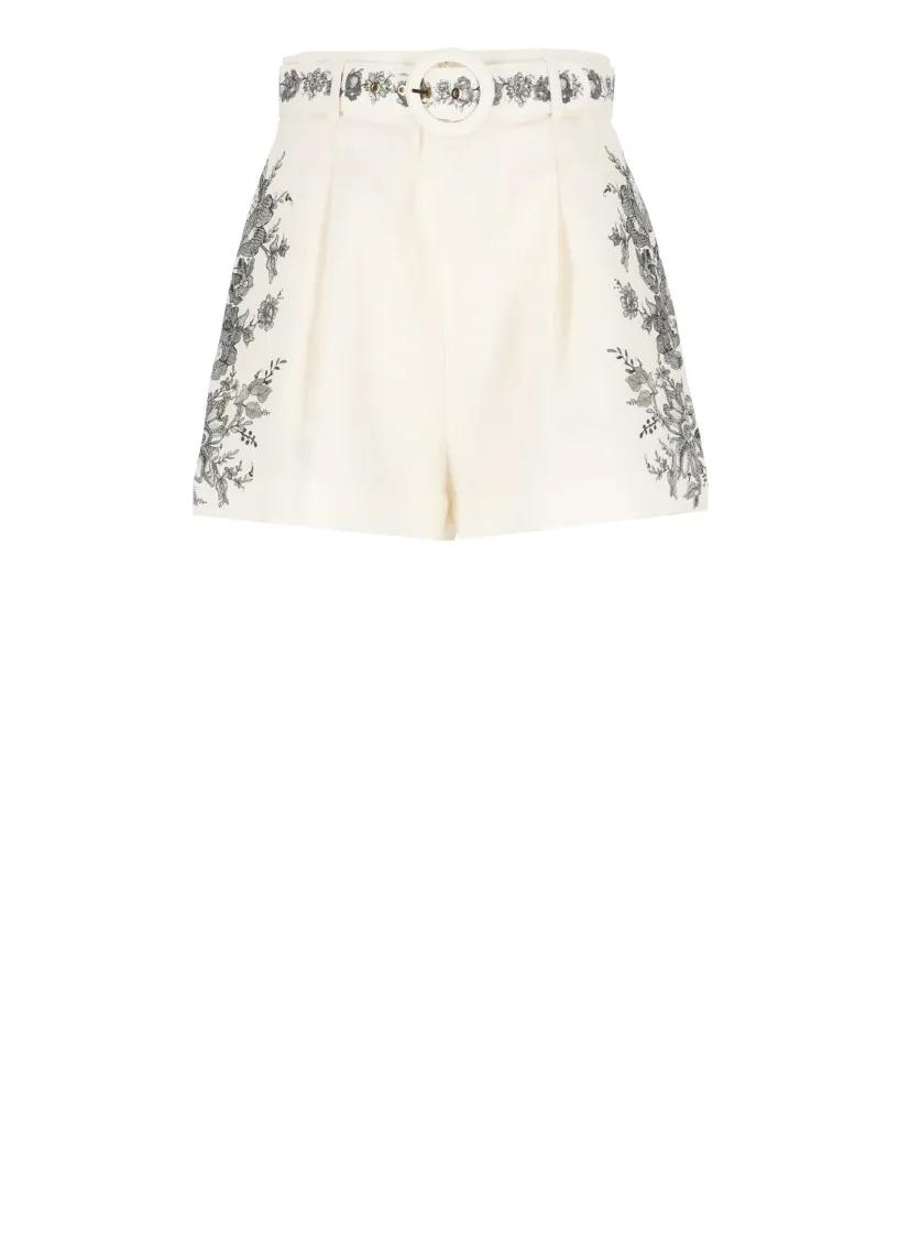 Thumbnail - Zimmermann - Ivory Linen Shorts - Größe 2 - weiß