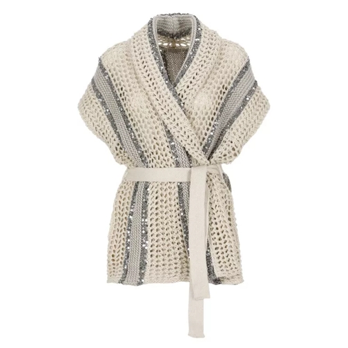 Brunello Cucinelli Cardigan With Rhinestones Neutrals 