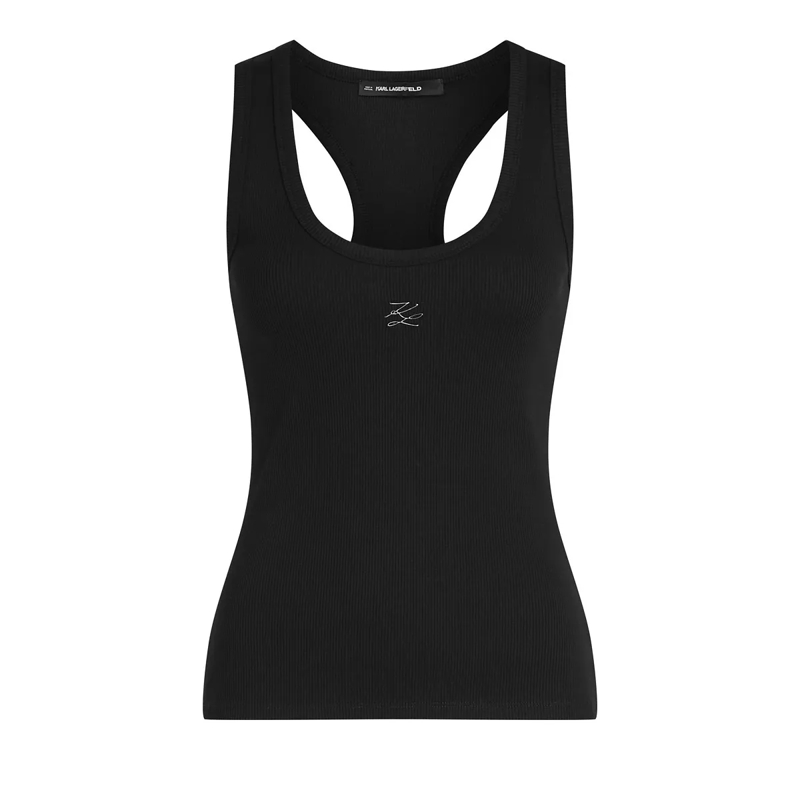 Karl Lagerfeld T-Shirt Autograph Geripptes Tanktop Unterhemd schwarz