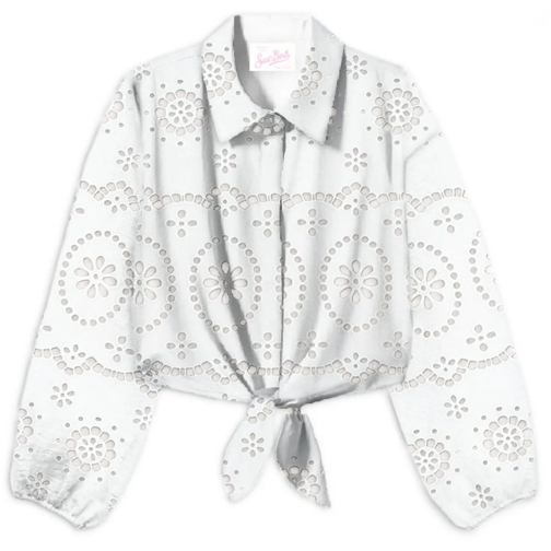 Mc2 Saint Barth Chemisiers Cropped White Shirt With Lace Design White (Image 2)