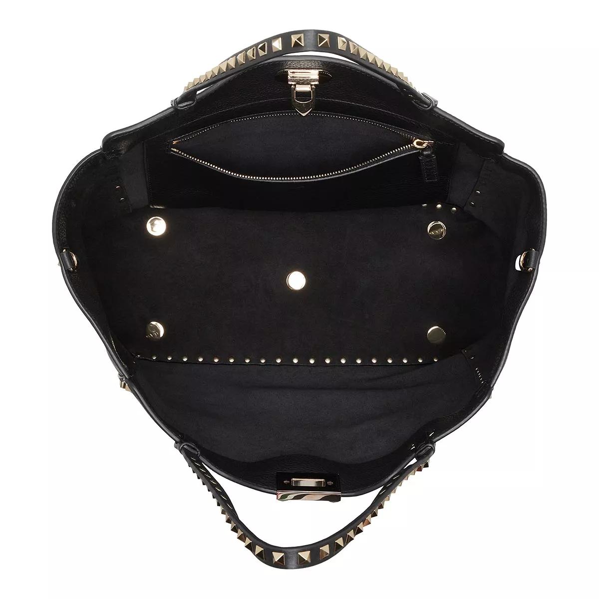 VALENTINO GARAVANI Pebbled Calfskin Medium Rockstud Tote Black