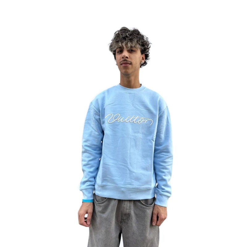 Louis Vuitton  Light Blue Sweatshirt With Cursive Script Design Blue