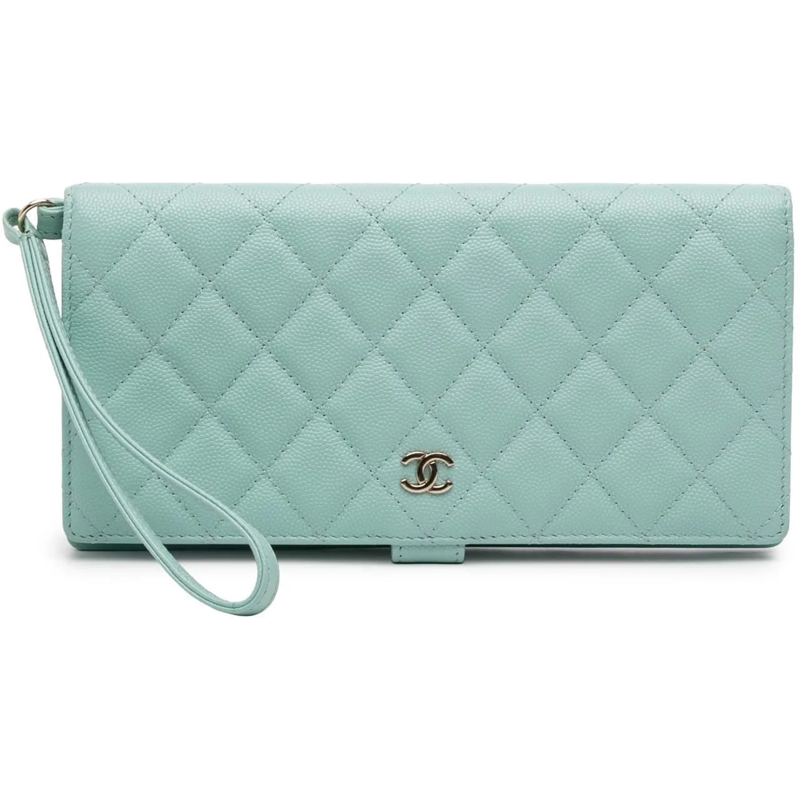 Chanel Geldbörse CC Quilted Caviar Bifold Long Wallet blau
