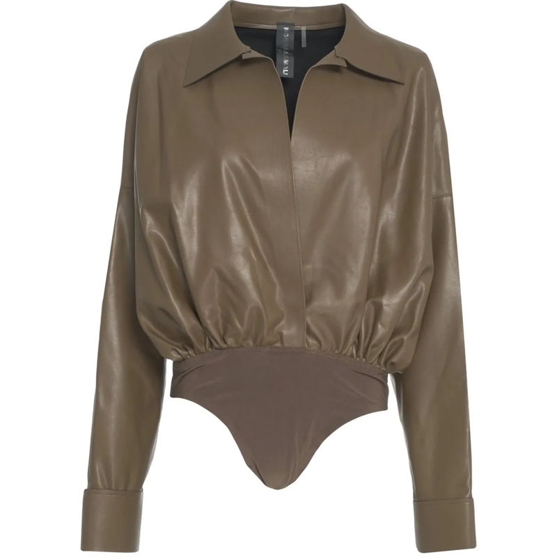 Norma Kamali T-shirt Faux leather body 'Boyfriend' braun