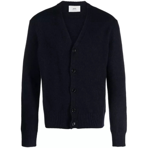 AMI Paris  V-Neck Cashmere-Blend Night Blue Cardigan Black