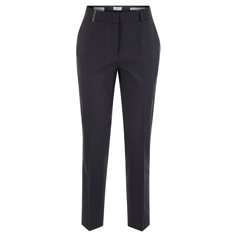 Peserico  Light Cotton Satin Cigarette Trousers Blue