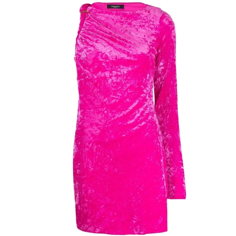 Versace Minikleid Asymmetric Hot Pink Velvet Minidress Pink