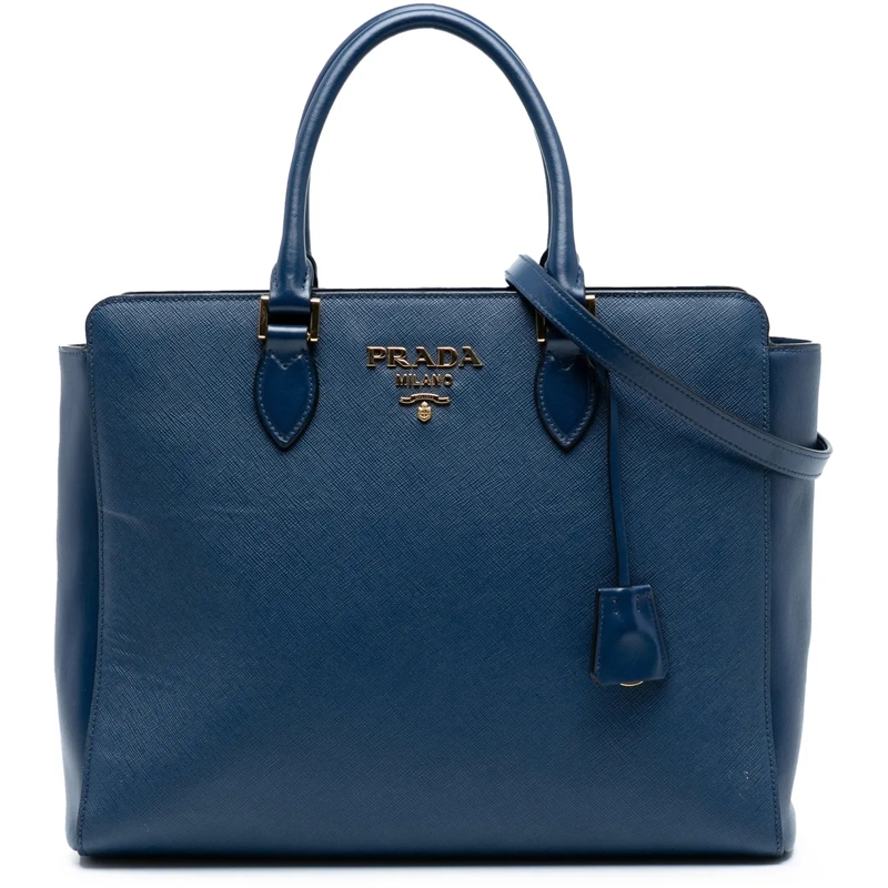 Prada Sac à bandoulière Soft Calf Trimmed Saffiano Zippered Convertible To blau