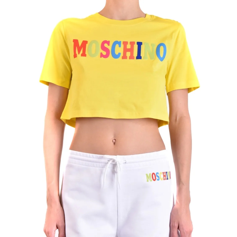 Moschino T-Shirt Cropped T-Shirt With Bold Multicolored Lettering Gold