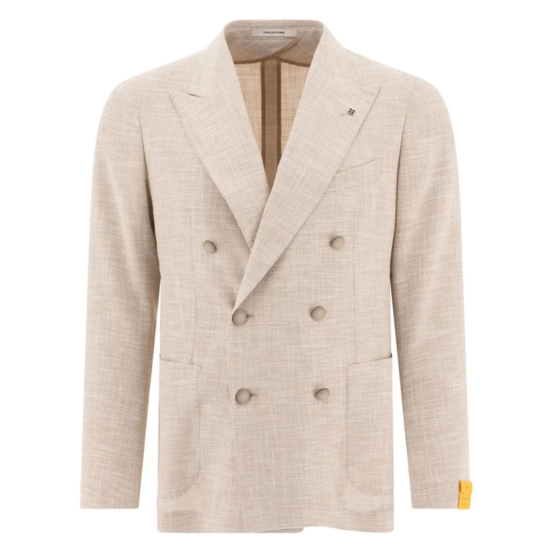 Tagliatore Blazer Double-Breasted Textured Jacket With Structured La Neutrals